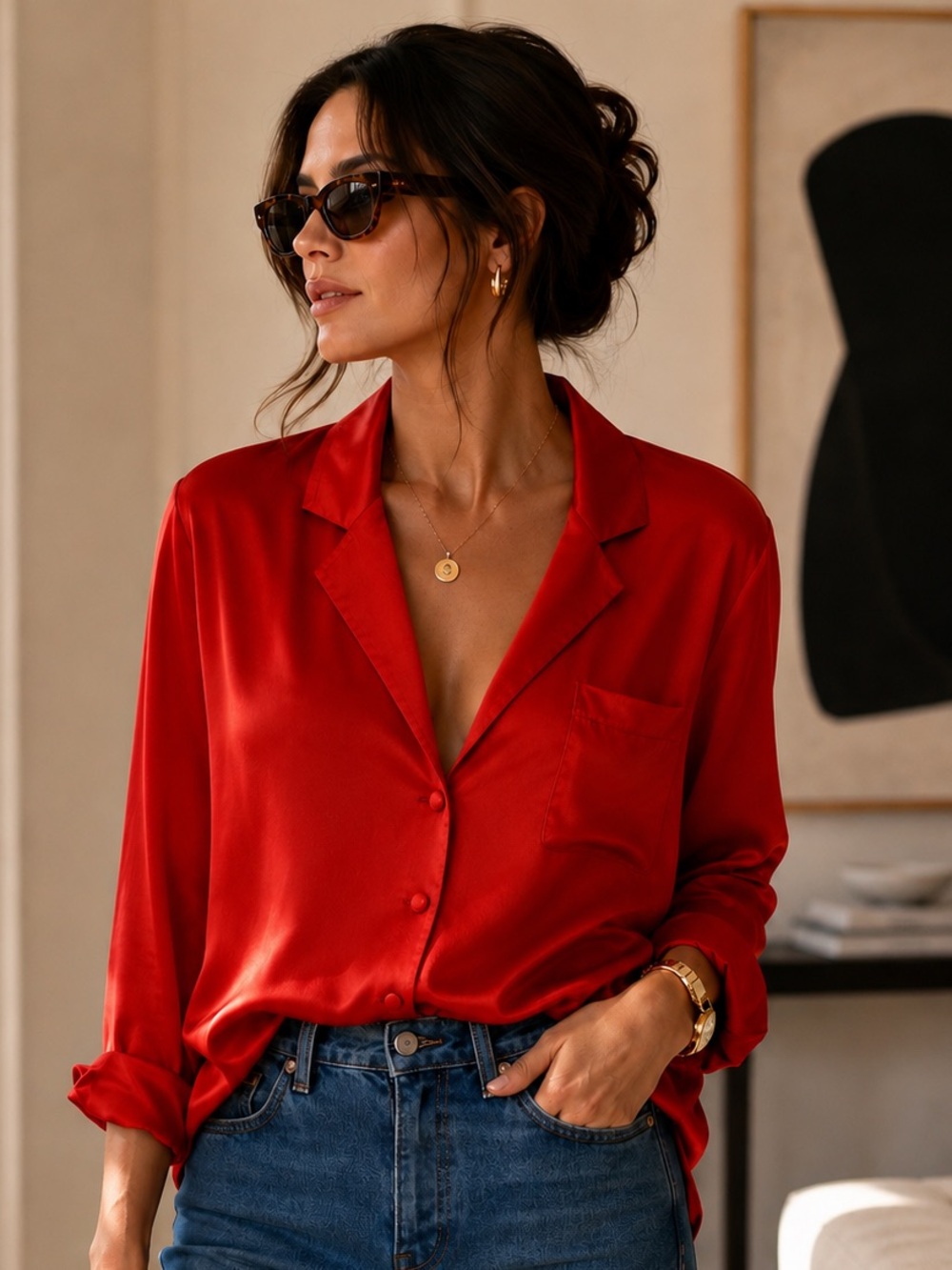 NWOT Lanvin Paris Eté 2009 100% Silk Blouse Red FR 42 US 10 Made in France - Picture 3 of 6
